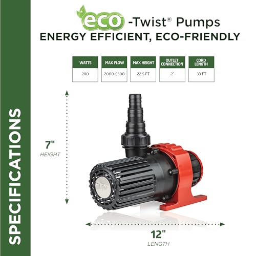 Alpine Corporation Eco-Twist Energy-Saving 5300GPH Pond Pump with Controller and 33-ft. Cord