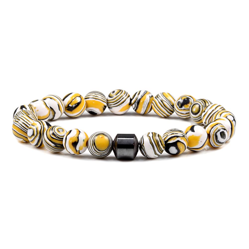 Soyzvteo Chakra Bracelets Crystals Yoga Beads Stretch Bracelet Adjustable Natural Gemstones Beads Bracelet Handmade Gemstones Braided Elastic Bracelets Meditation Spiritual Gifts-Yellow Malachite