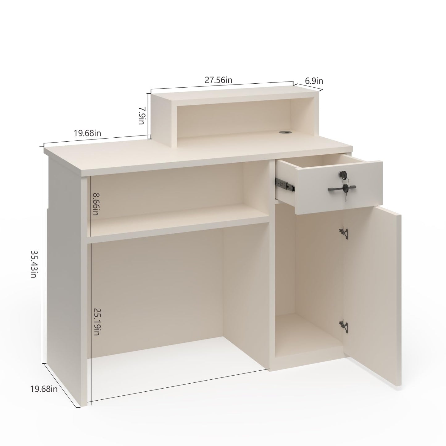 YTElantivo Reception Desk with LED Light and Locking Drawer - 47.2" Small Front Desk for Salon, Office, Retail, Lobby or Checkout Counter Use