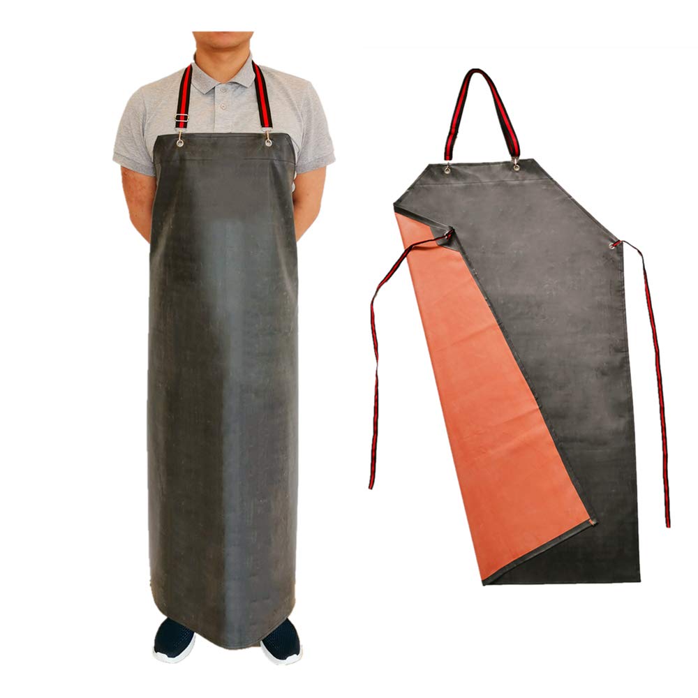 TonLing Thick Rubber Apron, 47.2 x 33.5 Inch Waterproof, Long Chemical Resistant, Adjustable for Dishwashing, Cleaning Fish, Gardening, Lab Work, Butcher and Dog Grooming, Grey
