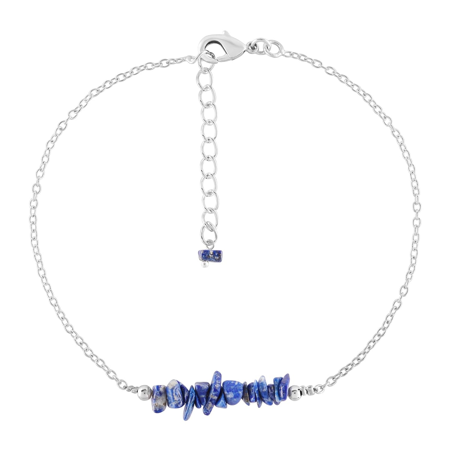 Yanara Lapis Lazuli Anklets Nuggets Ankle Bracelets for Women Natural Birthstone Silver Plated Jewelry in 9” +1.5” inch Chakra Crystals Valentines Day Gifts For Her