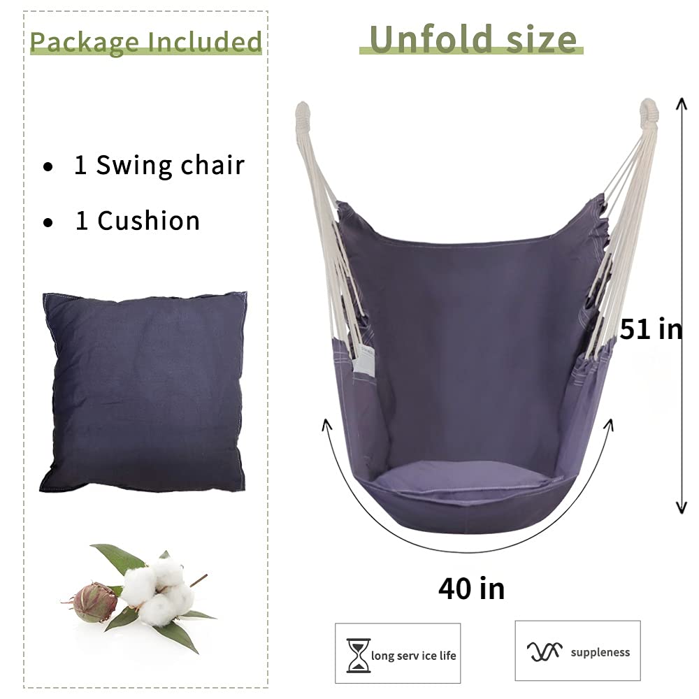 YUCAN Hammock Chair Stand with Hanging Swing Chair Included,Weather Resistant and Saving Space Stand Max 450 Lbs, Quality Cotton Weave Wrap Whole,Suitable for Indoor Outdoor Patio Yard(Grey) Patented