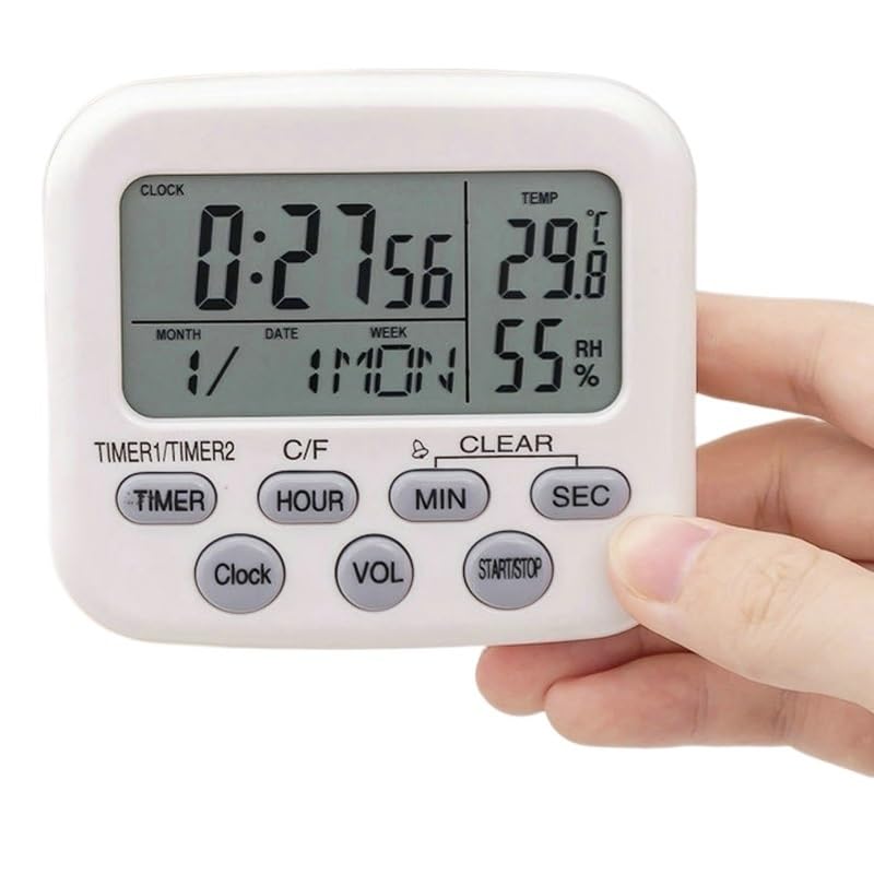 BERHUTJ Multifunction Timer/Thermometer/Hygrometer/Alarm Clock/Calendar Digital Electronic for Kitchen and Study
