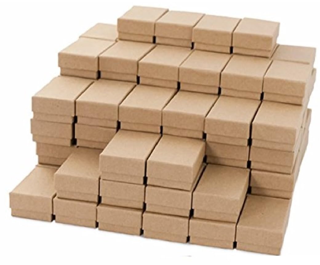 50 Pack Cotton Filled Brown Kraft Jewelry Gift Boxes Jewelry Pendant Earring Necklace Bracelet Packaging 2 5/8" x 1 1/2" x 1" (67 x 40 x 25 mm) Size #21-By RJ Displays