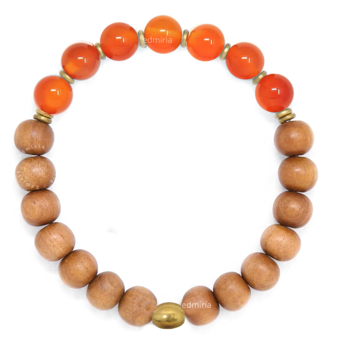 EDMIRIA Unisex Adult Sandalwood Chandan Round Beads 8Mm Chakra Stones Yoga Meditation Astrological Handmade Elastic Stretchable Bracelet (Carnelian-Sacral Chakra)