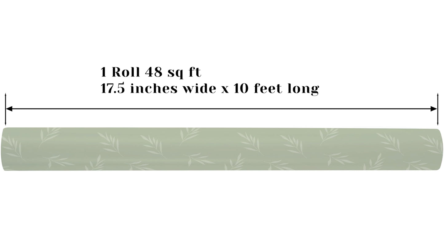 ZINTBIAL Reversible Gift Wrapping Paper Roll - Light Green Background with Beige Leaves - Green Stripe Design - for Birthdays,Weddings,Baby Showers,Mother's Day,Christmas - 17.5" x 33' (48 sq. ft.)