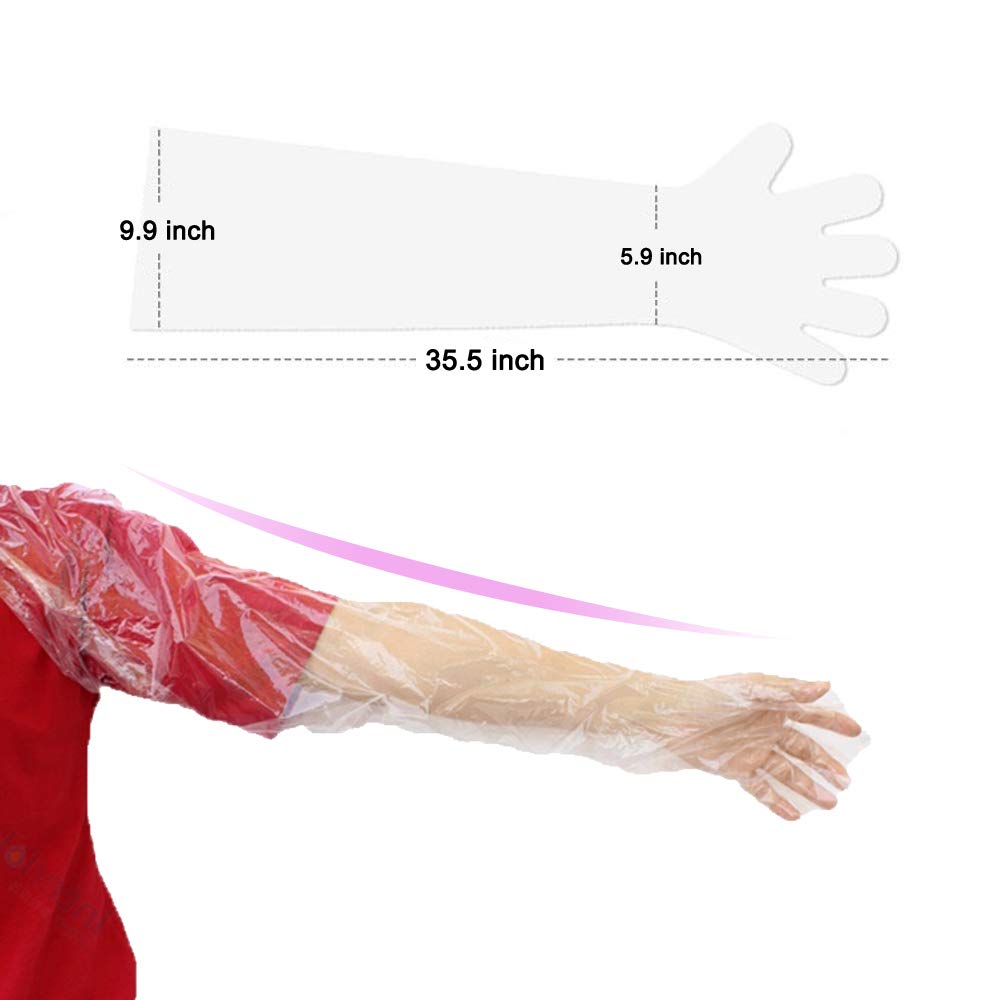 WHUASINTA 50Pcs Veterinary Insemination Rectal Long Gloves Disposable Plastic Full Arm 35.5inch for Field Dressing, Garden Operations, Cow Palpation, Gutting, Examination, Pet Cleaning,Food Prep