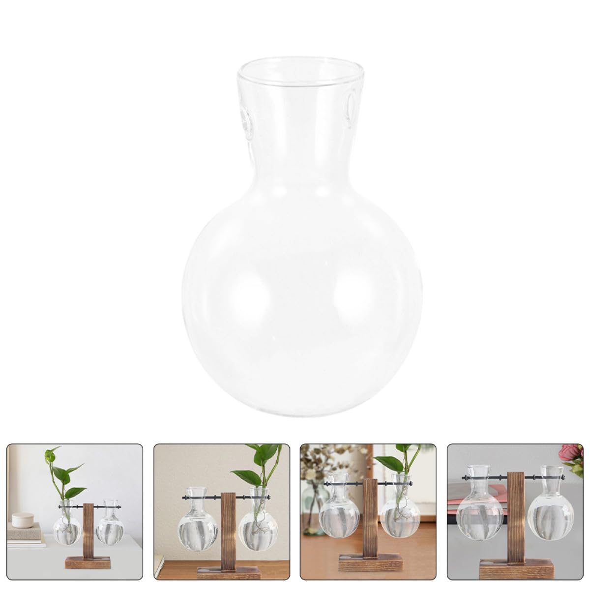 TOVINANNA 3pcs High Borosilicate Glass Propagation Planter Bulb Vases with Wooden Stand, Hydroponic Plant Terrarium Glass Vase Set for Indoor Desktop Decoration