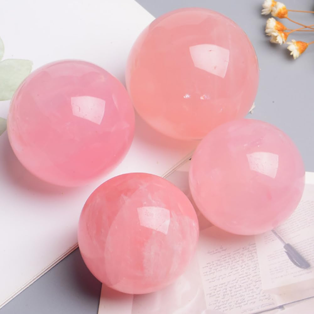 5-6CM/1.97-2.36inch Natural Pink Crystal Ball Rose Quartz Sphere Polished Divination Ball Decorative Sphere Healing Crystals Ball Stone Crafts Home Decor Ornament Gifts (50-60mm, Pink Crystal)