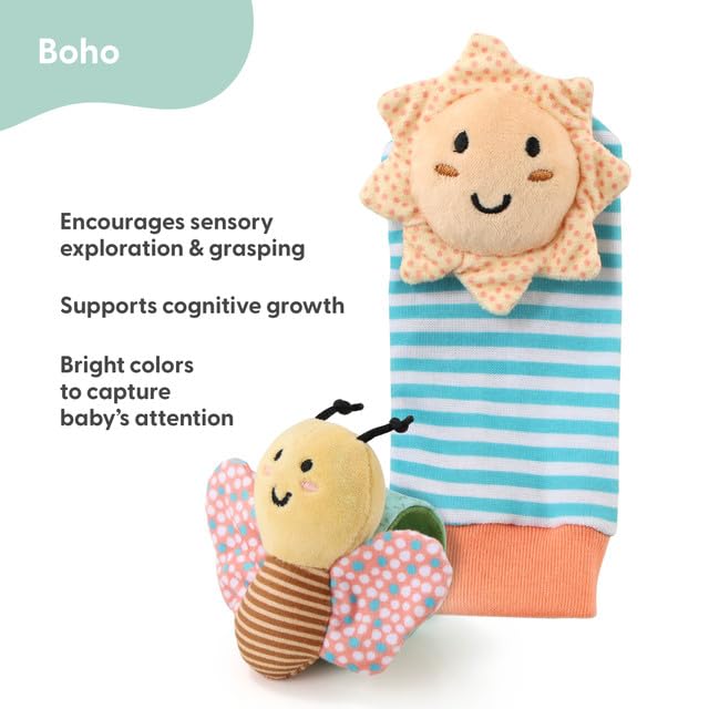 The Peanutshell Sock Rattles Set of 5 - Girl Boy Rattle Socks, Baby Toys 0-6-12 Month, Animal Newborn High Contrast Baby, Infant, New Born Toys 0-3 0-6 Months Old Babies - Boho