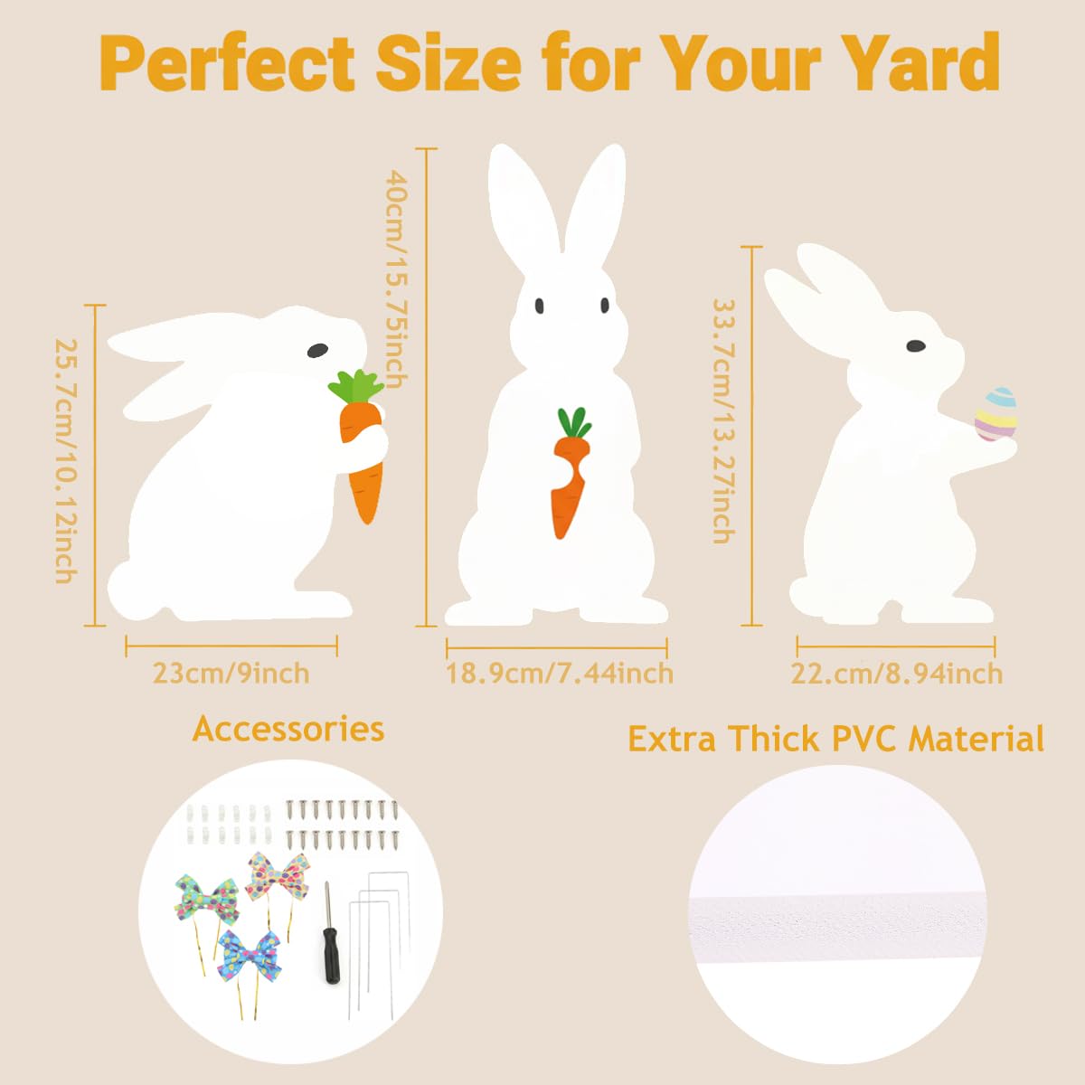 3PCS Easter Outdoor Decoration Bunny Yard Signs with Metal Stakes Waterproof Spring Welcome Sign for Party, Lawn, Garden Home Decor