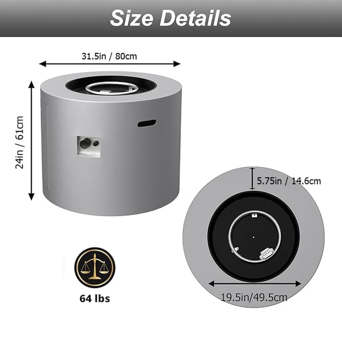 32" Smokeless Propane Fire Pit Table with Lid, Alloy Steel Round Outdoor Patio Dining Firepit 50,000 BTUs, Lava Rocks, Weatherproof Cover, CSA Safety Certified, for Wooden Deck, Backyard Pool, Grey