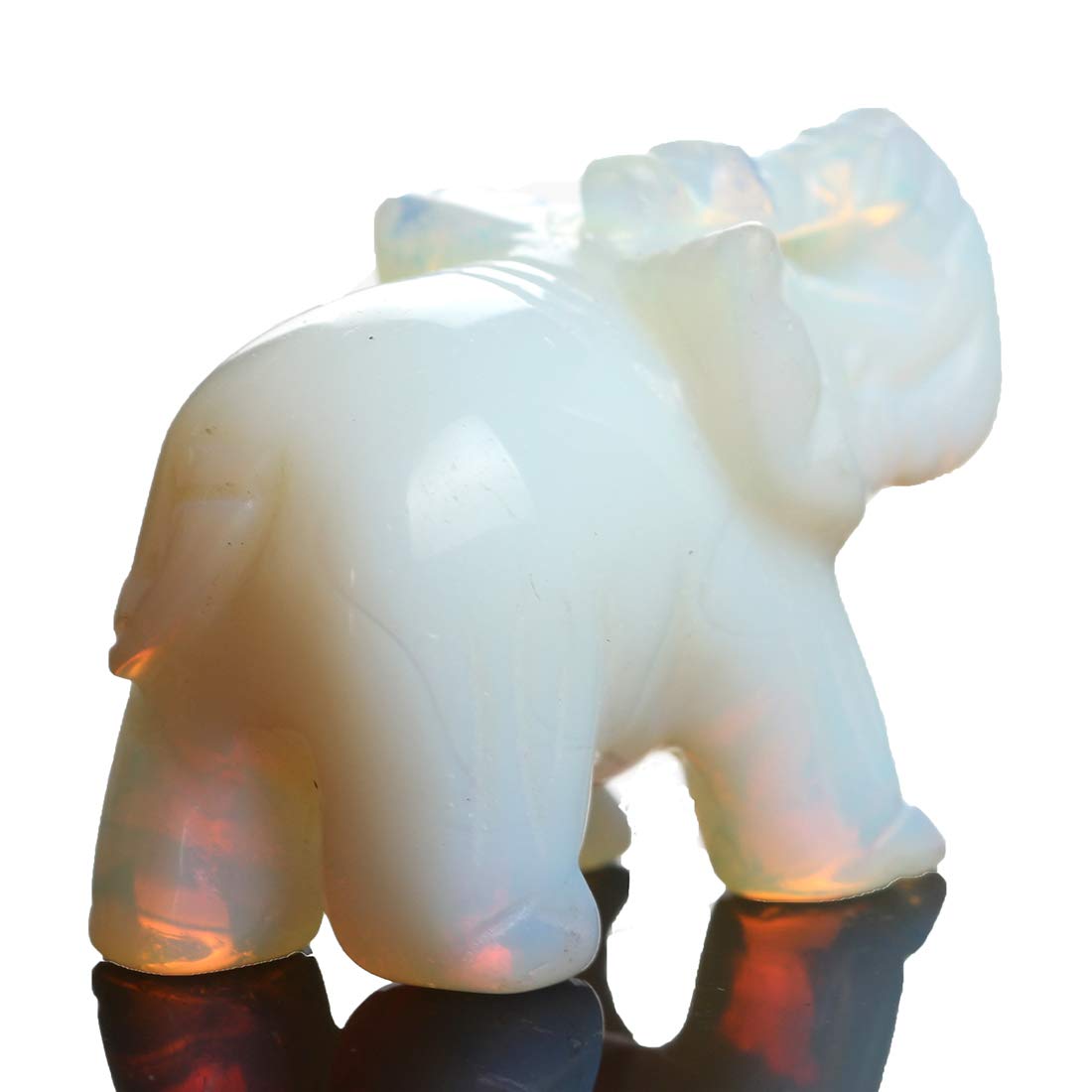 YWG Stone Opal Opalite Elephant 1.5 Inches Statue Crafts Natural Stone Carved Figurine Chakra Carving Healing Reiki with Free Pouch