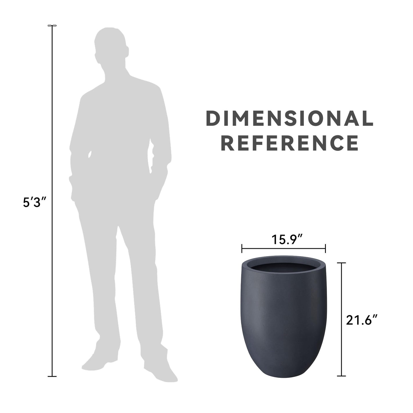 Kante 21.7" H Charcoal Concrete Tall Planter, Large Outdoor Indoor Decorative Pot with Drainage Hole and Rubber Plug, Modern Round Style for Home and Garden