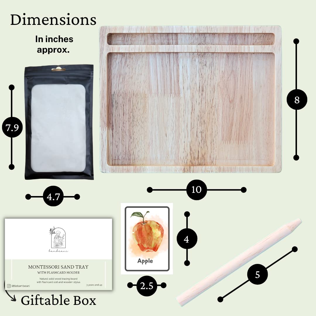 Montessori Sand Tray with Flashcard Holder and Flashcards | Play Sand & Wooden Stylus | Sensory Bin | Tactile & Sensory Toys | Wood Learning and Educational Toys | Montessori Toys | Sensory Tray