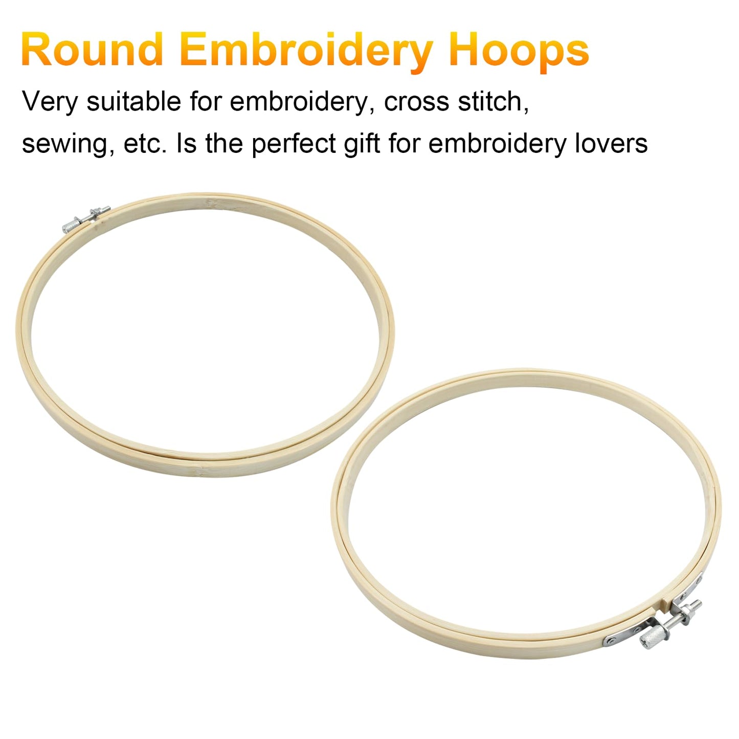 Biaungdo 6 Pieces 8 Inch Embroidery Hoops, Round Wood Embroidery Hoops, Adjustable Bamboo Circle Cross Stitch Hoop Ring, Wooden Embroidery Frames for Art Craft Sewing, Christmas Decoration
