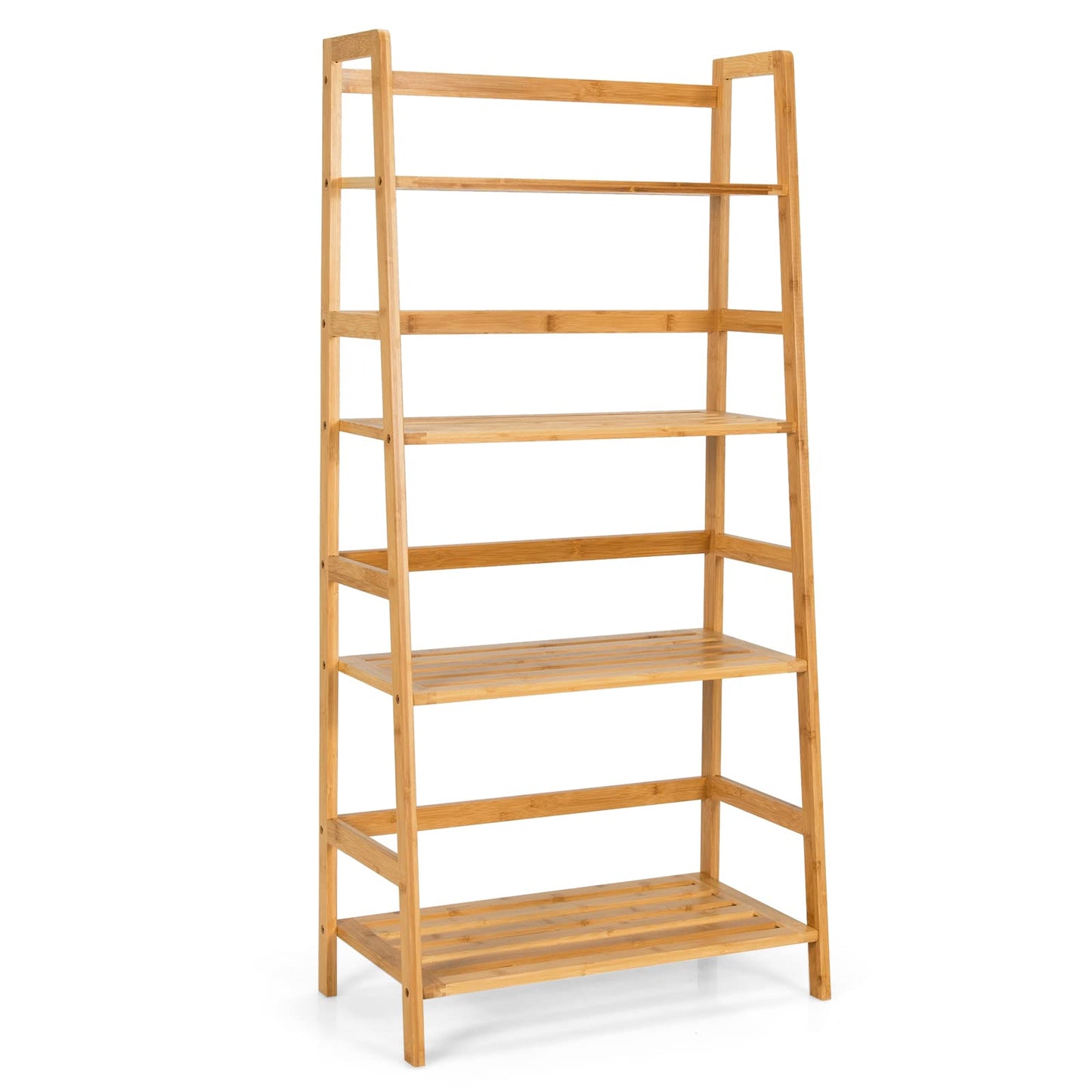 Giantex Ladder Shelf, 4 Tier Bamboo Ladder Bookshelf, 48’’ Tall Freestanding Bookcase Storage Rack Plant Stand for Living Room, Balcony, Office, Bedroom, Farmhouse Wooden Ladder Bookshelf, Natural