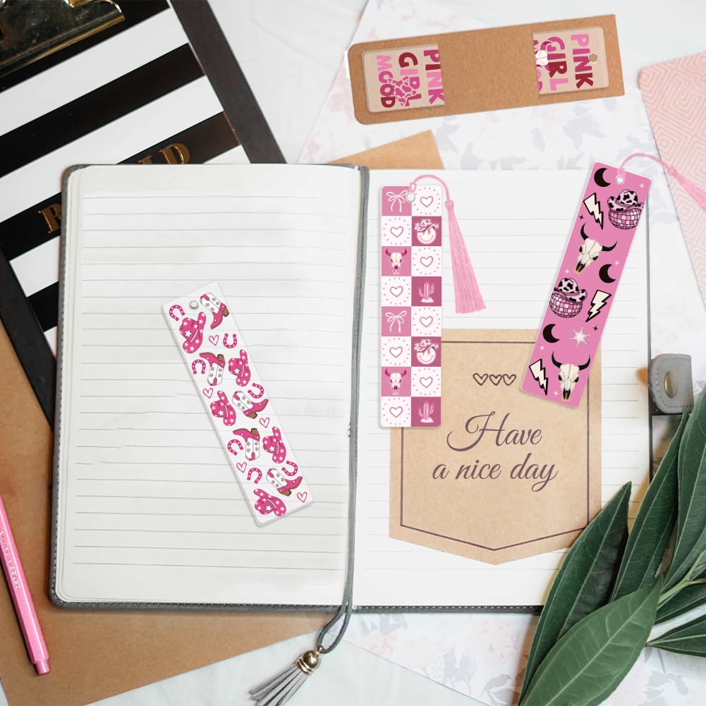 Peacoblue 121pcs Pink Cowgirl UV DTF Acrylic Bookmark Making Kits Carft for Women Men Adult, DIY Cute Bookmarker Decal Stickers Warps Kit for Students Teachers Book Lovers Reading