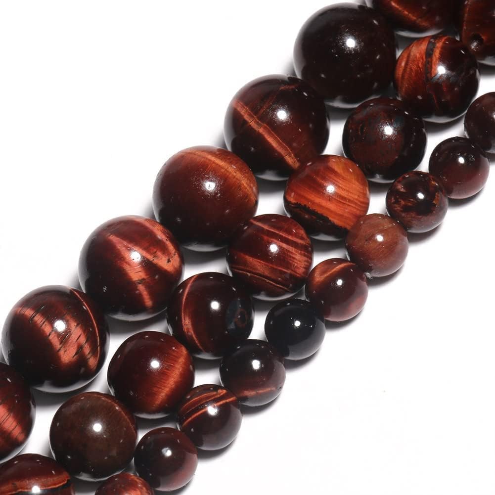 Yochus 60pcs Red Tiger Eye Beads,6mm Healing Power Natural Stone Round Loose Beads for Jewelry Making Earring Necklace DIY Crafts