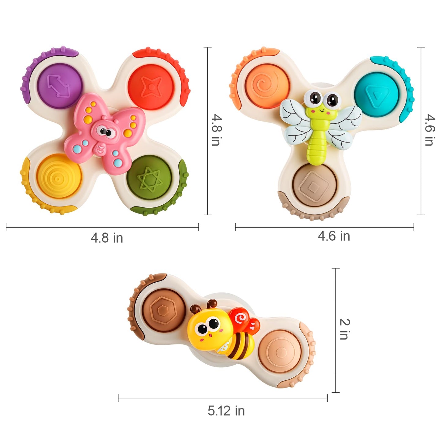 ALASOU 3PCS Pop Suction Cup Spinner Sensory Airplane Travel Toys for 1 Year Old Boy Girl Infant Toddlers|Novelty Spinning Tops 12 18 Months|1 2 Year Old Boy Birthday Gift|Baby Bath Toy Kids Ages 1-3