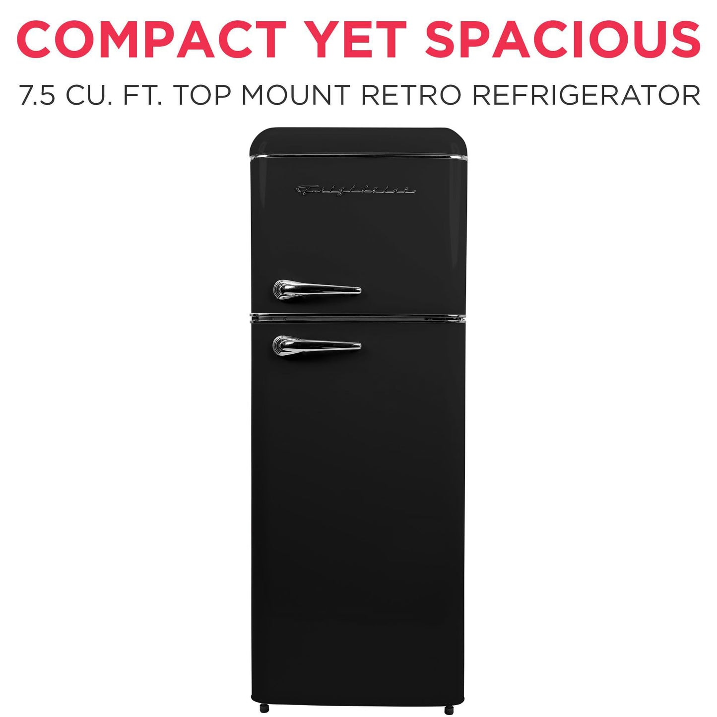 Frigidaire EFR756, 2 Door Apartment Size RETRO Refrigerator with Top Freezer, Chrome Handles, 7.5 cu ft