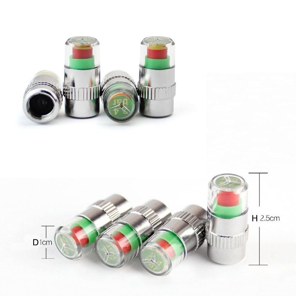 KURAMI Tire Valve Stem Caps,Tire Pressure Caps 32 PSI 2.2 Bar TPMS Tire Pressure Monitor Sensor Indicator 3 Color Eye Alert 4Pcs