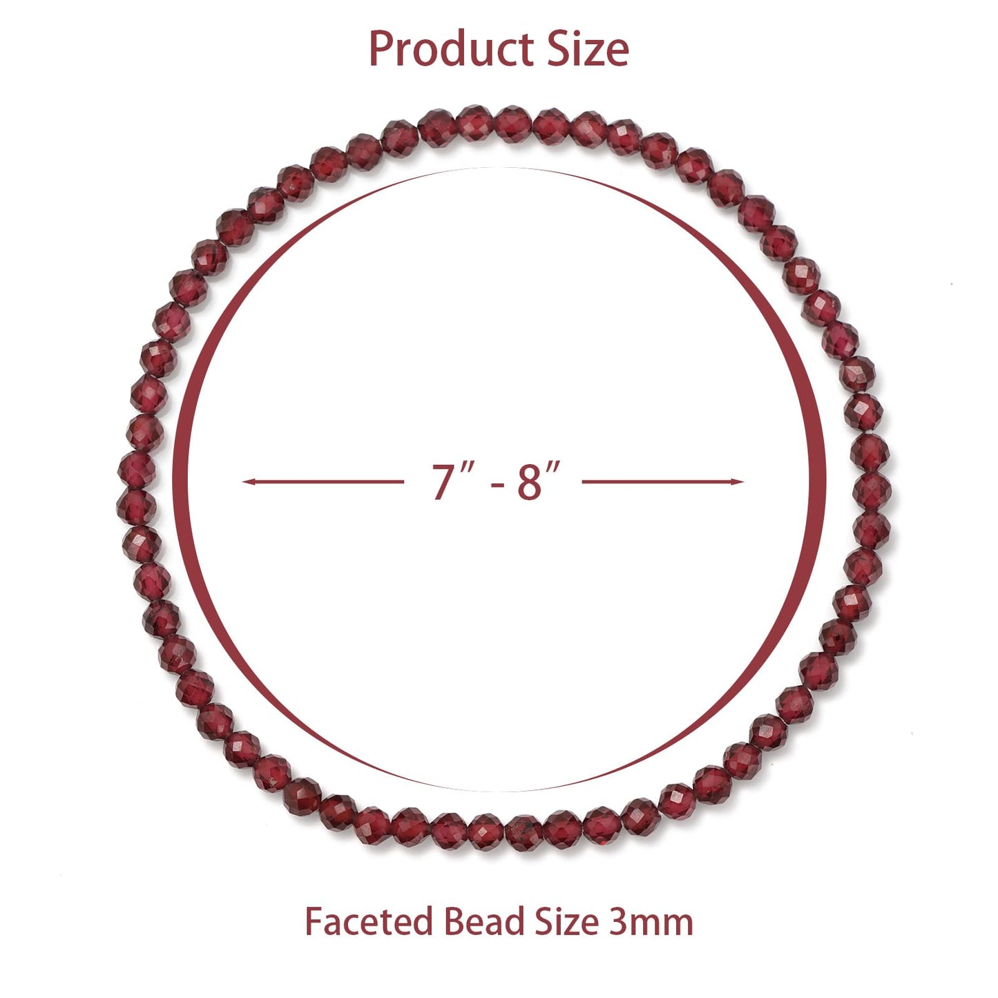 Bolinailo Healing Crystal Bracelet Garnet Faceted Beaded Bracelets for Women Men 3mm Natural Stone Adjustable Handmade Stretch Bracelet Reiki Spiritual Jewelry Fashion Gifts