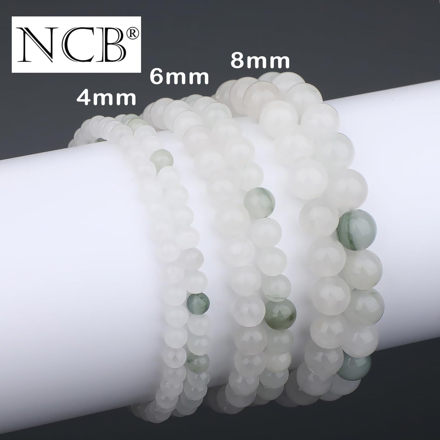 NCB 2-Piece 4mm Natural Crystal Gemstone Stretch Bracelets – Tianshan Jade, White Jade Handmade Reiki Energy Healing Jewelry for Meditation,Yoga, Unisex