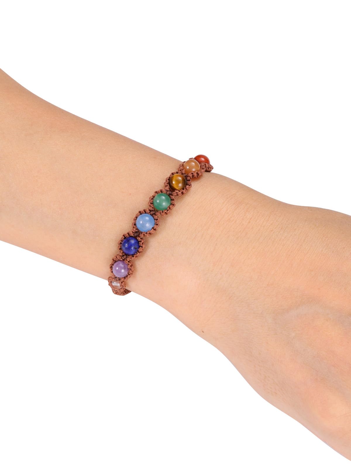 Jovivi 7 Chakras Healing Crystals Bracelet 6mm Natural Gemstone Round Stone Yoga Beads Bracelets Wrapped Rope Adjustable Handmade Jewelry Gift for Womens Men