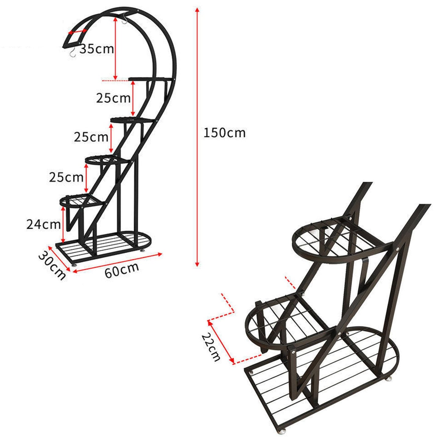 Eiwitany Floor-Standing Wrought Iron Flower Stand Installation Simple Load-Bearing Strong Home Living Room Balcony Heart-Shaped Shelf (Blue)