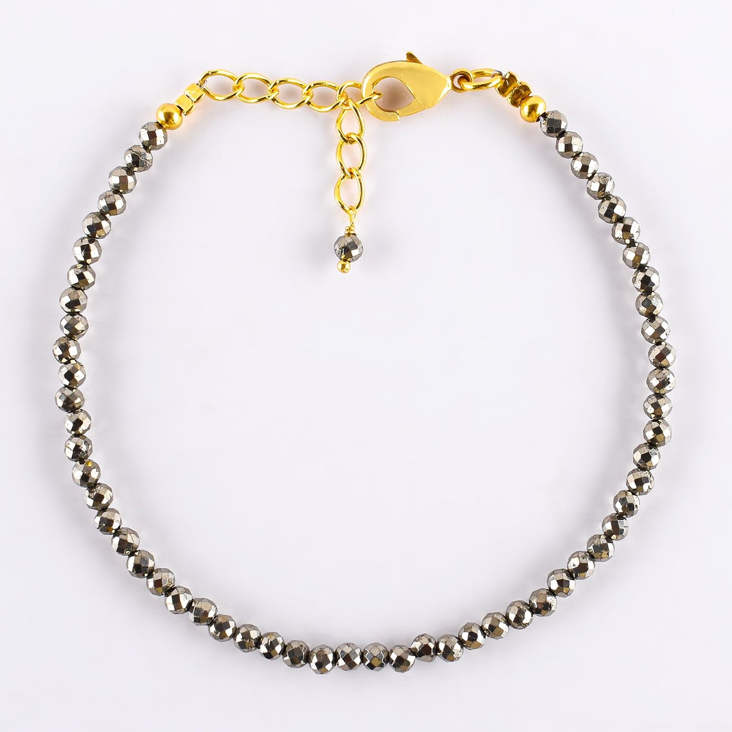 Natural Golden Pyrite Gemstone Micro Beads Dainty Bracelet Jewelry for Women, Birthstone, Chakra Energy Crystals, 14k Gold Plated Chain 8 inch Adjustable