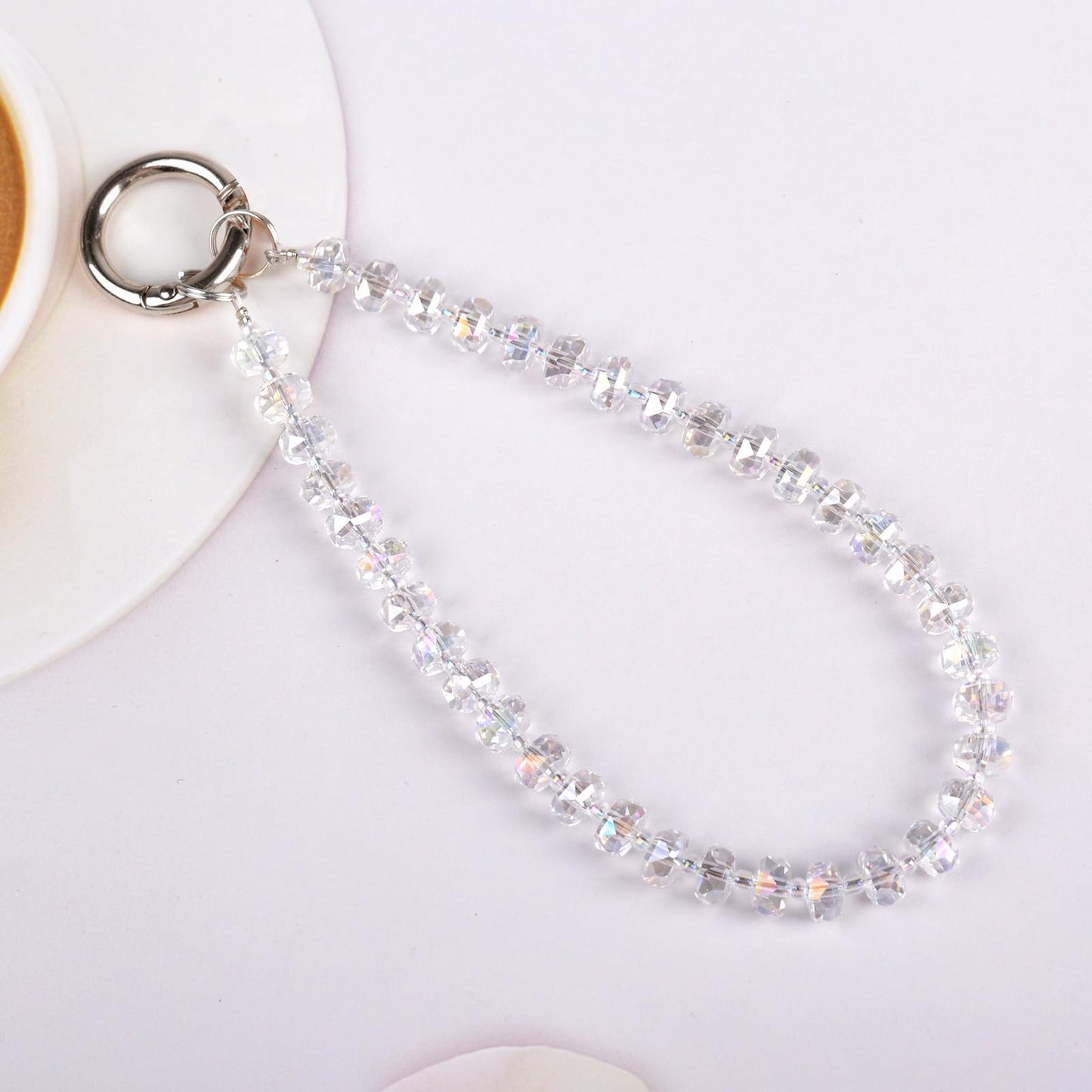 TENOC Beaded Phone Wrist Strap, Cellphone Lanyard Chain, Sparkling Wristlet Bracelet for Women, Clear