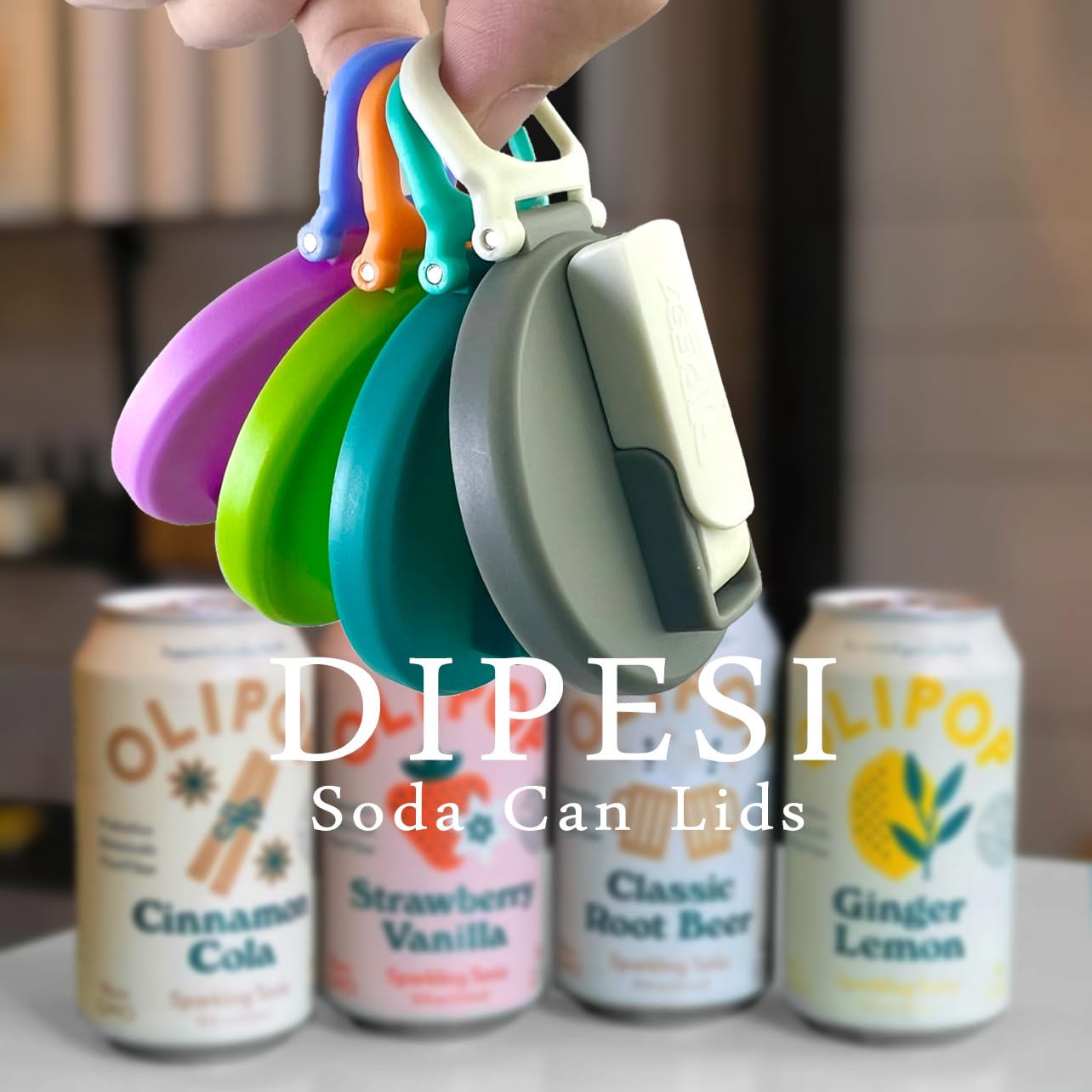 DIPESI 4-pack 4 Color Soda Can Lids with straw, Soda Can Covers with Silicone straw BPA-Free Reusable For Fits standard For Canned Beverage, Beer, Juice,Seltzer. (Colour mixture)
