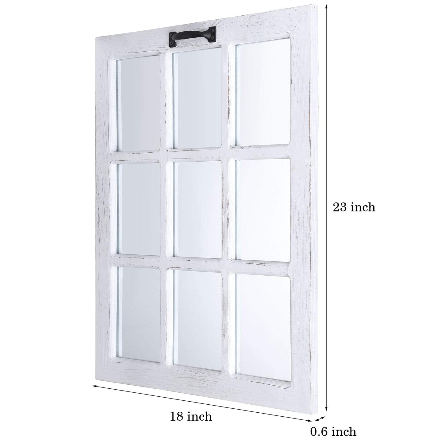 LOSOUR Decorative Wall Mirror-Distressed Wood Windowpane Mirror- Farmhouse Mirrors for Wall with Hanging Hardware for Bedroom Living Room Bathroom Kitchen (1, 18Wx23L)