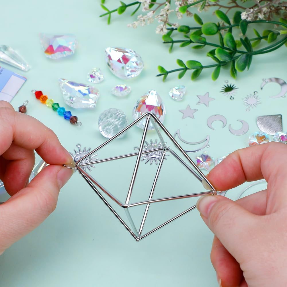 DIY Suncatcher Kit, 400pcs Crystal Sun Catchers Ornament Making Supplies Arts and Crafts Kits for Adults Indoor Windows Hanging Prism Garden Office Home Decor Gifts for Women Birthday Mother's Day