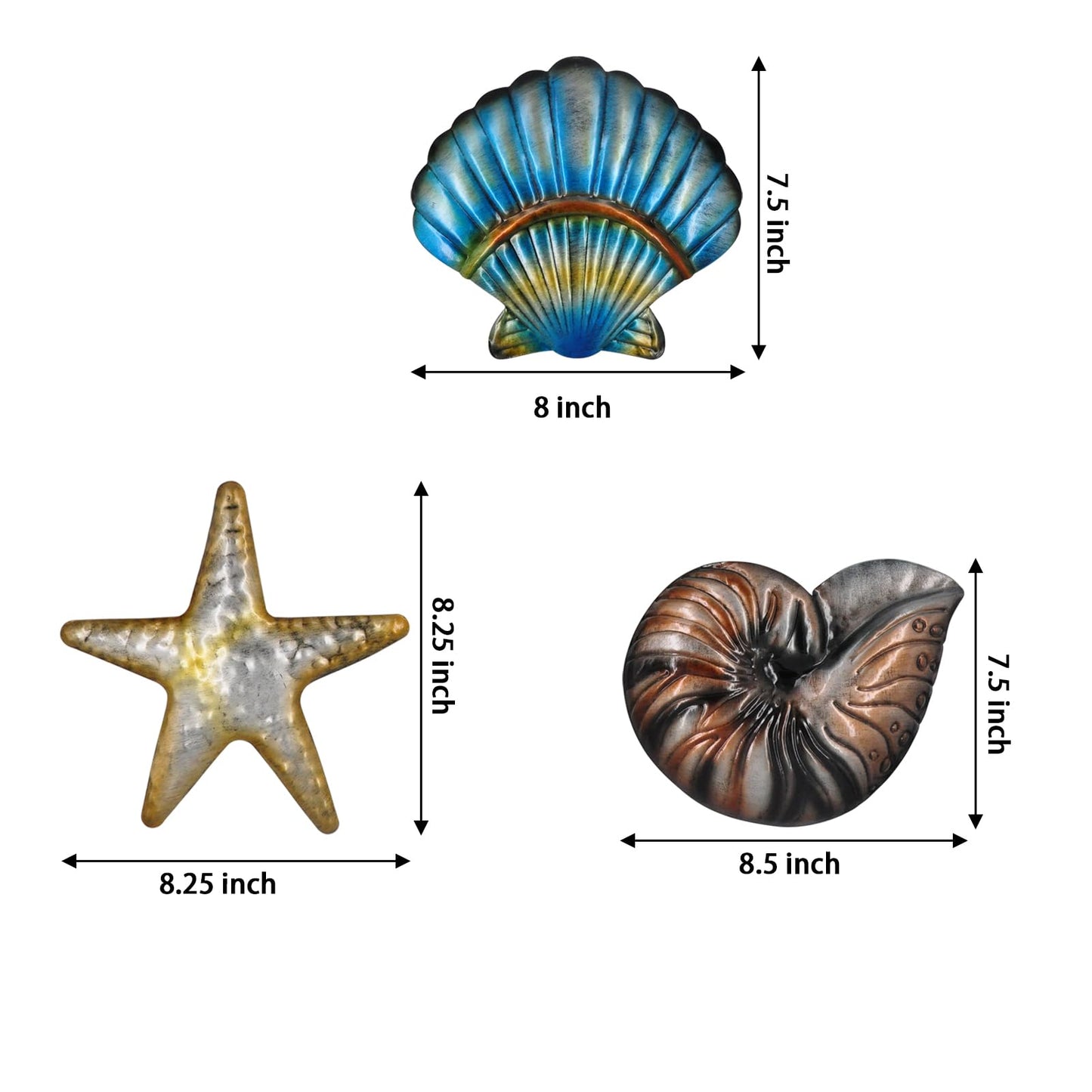 TERKEPT Metal Ocean Wall Sculptures Outdoor Metal Sea Star Conch Wall Art Decor Pool Garden Patio Bathroom Yard Farmhouse Fence Deck