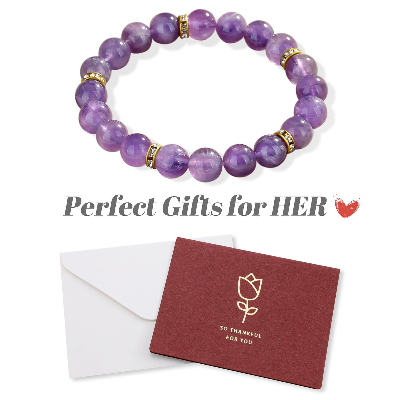 DUQGUHO Purple Bracelets for Women Anxiety Amethyst Bracelet 10mm Spiritual Calming Stretch Bracelet Stress Relief Crystal Gifts for Women