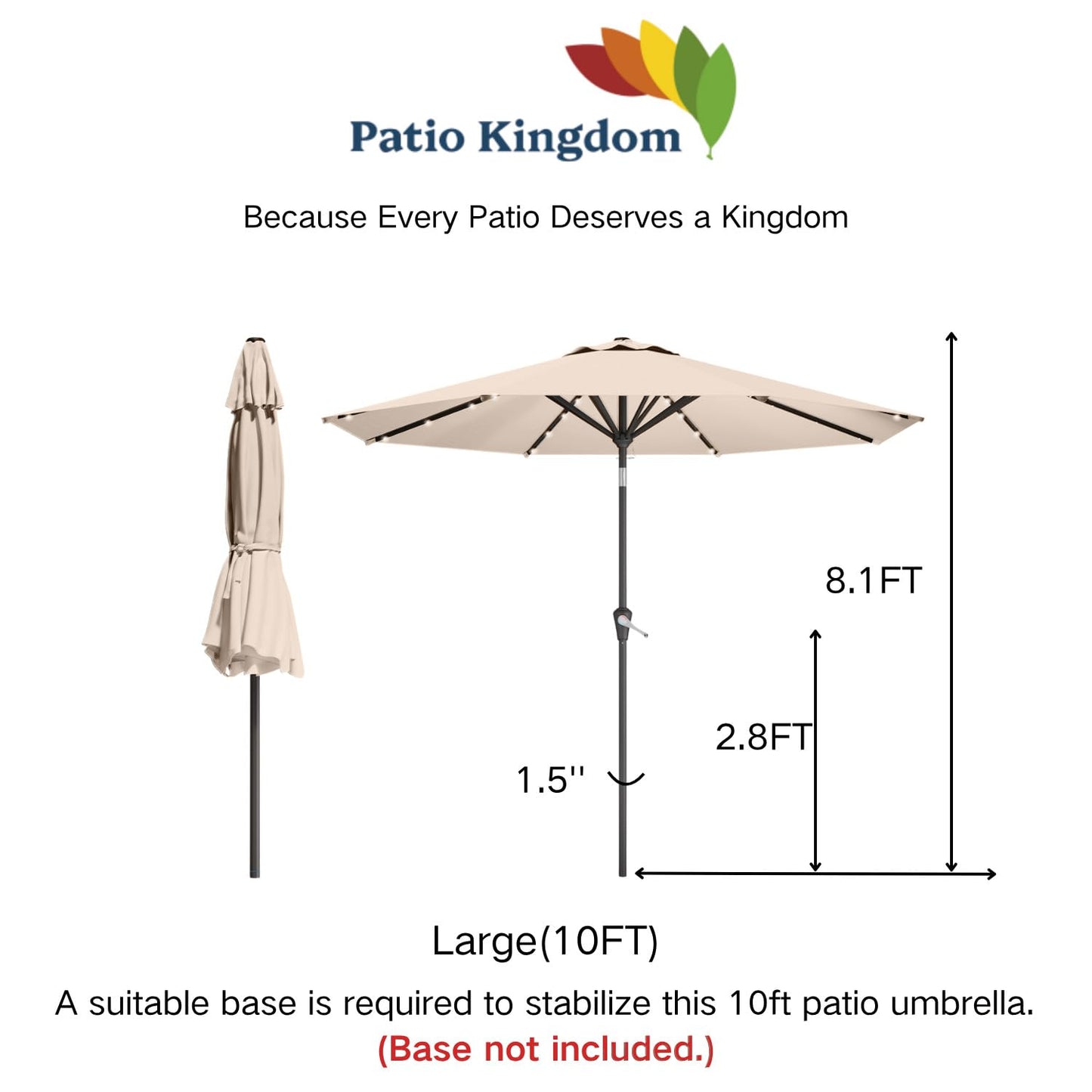 Patio Kingdom 10FT Solar Umbrella 32 LED Lighted Patio Umbrella Table Market Umbrella w/Tilt and Crank, UV-Resistant Outdoor Umbrella for Pool, Garden, Deck, Beige