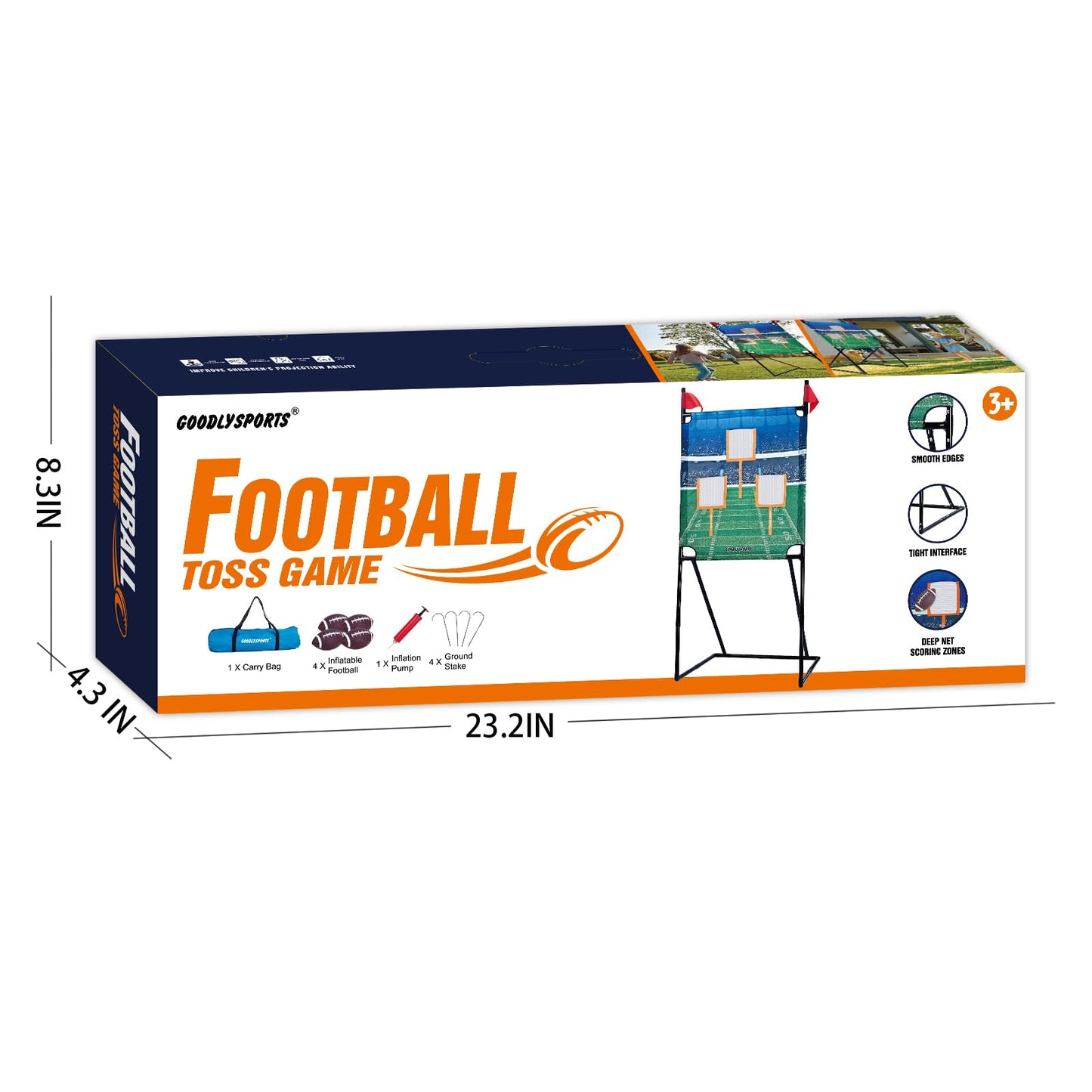 GOODLYSPORTS Football Toss Game with 4 Inflatable Balls + 66" Throwing Target - Football Target Practice for Kids + Football Gifts for Boys 8-12 - Carnival Games for Kids + Yard Games for Adults
