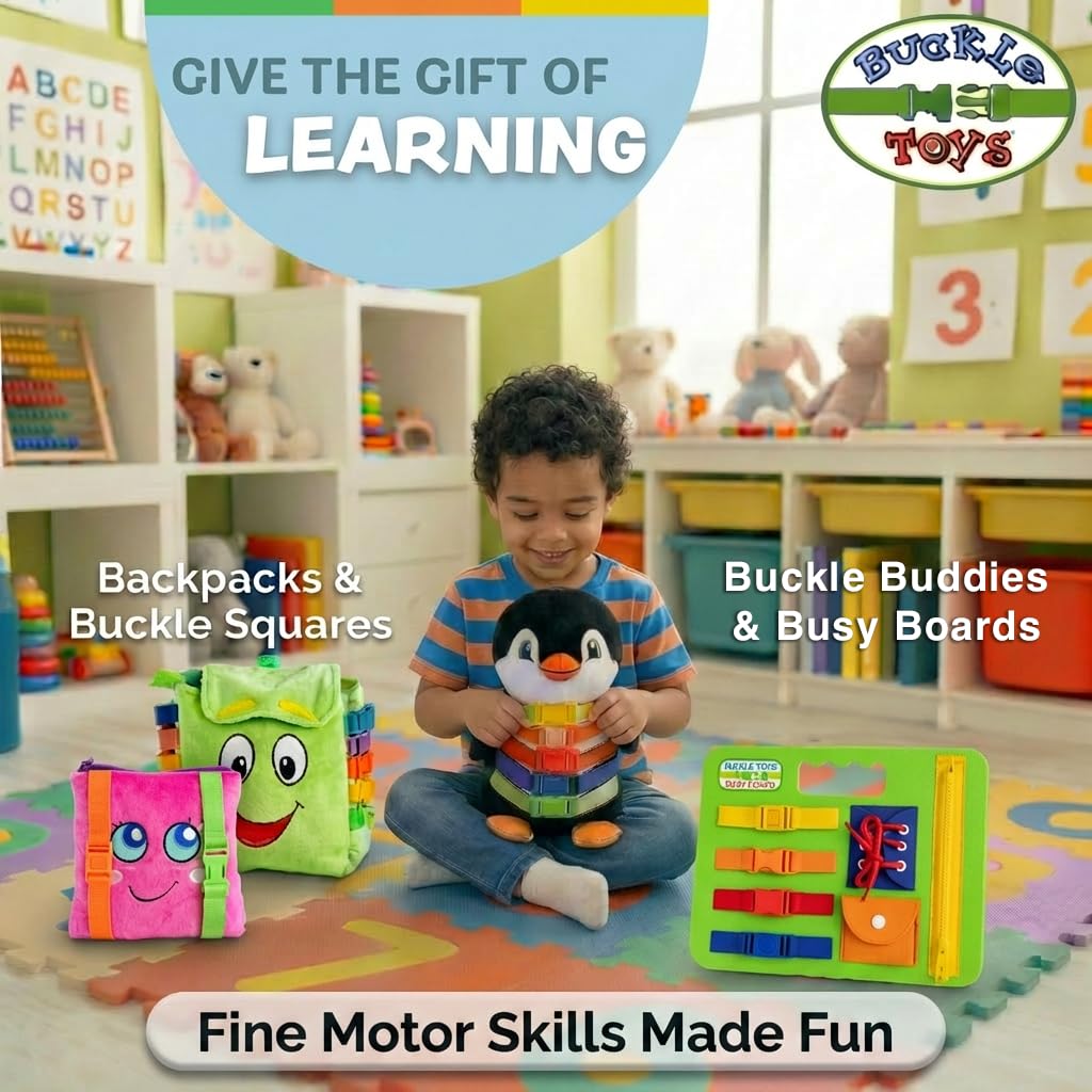 Buckle Toys - Bingo Cube - Toddler Plush Preschool Learning Activity Toy - Develop Fine Motor Skills - Counting and Math - Storage for Small Items