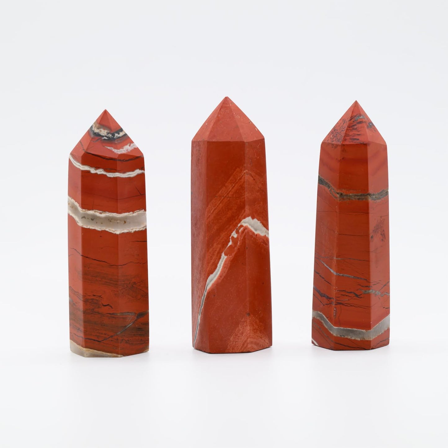Angelstones Natural Red Jasper Gemstone Healing Crystal Hexagonal Pointed Reiki Chakra Faceted Prism Wand Carved Stone Figurine Home Decor