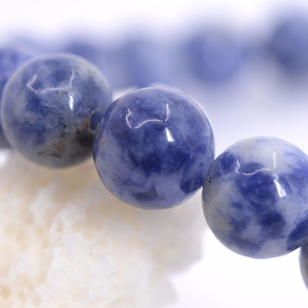 Justinstones Natural Blue Spot Jasper Gemstone 8mm Round Beads Stretch Bracelet 7 Inch