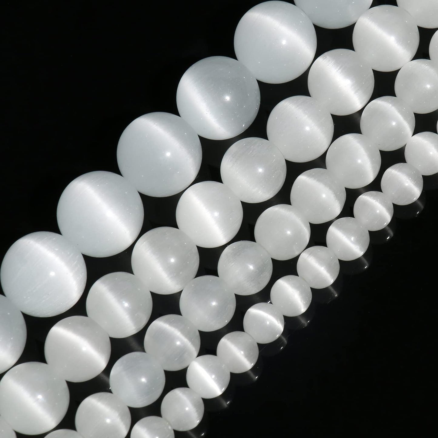 Yochus 60pcs White Cat Eye Stone Beads,6mm Healing Power Natural Stone Round Loose Beads for Jewelry Making Earring Necklace DIY Crafts