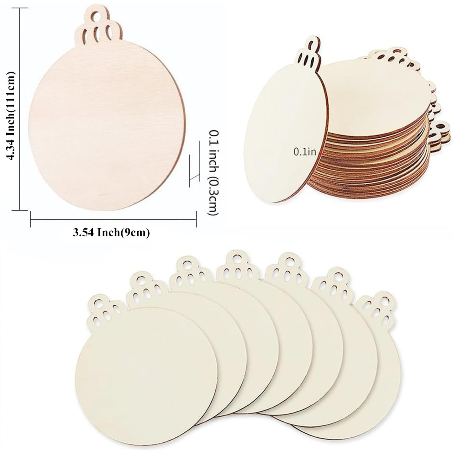 FCDECOR 4" 100PCS Christmas Wooden Ornaments Unfinished, DIY Christmas Crafts for Kids Wood Slices DIY Crafts Supplies for Girls Adults, Xmas Ornaments Holiday Decoration