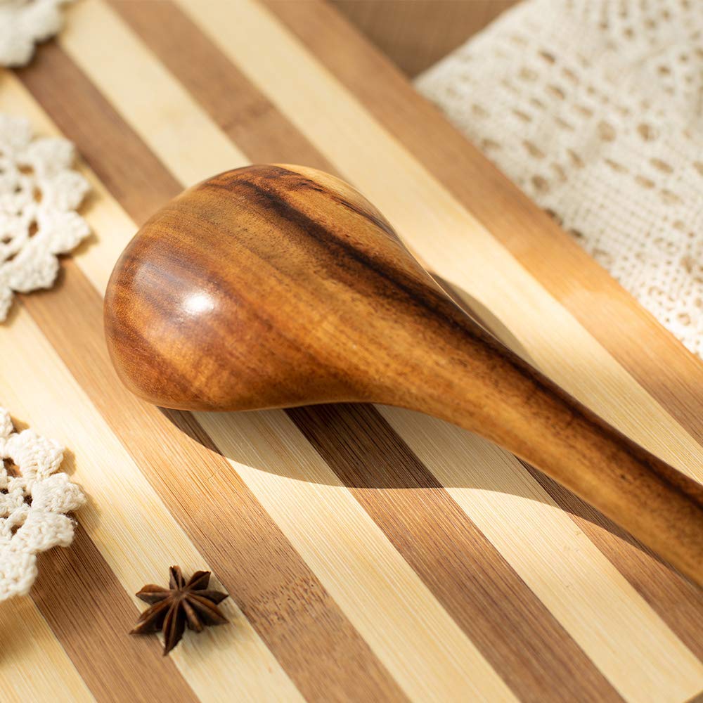 Wood Kitchen Utensils Set, 5 PCs Natural Acacia Wooden Spoons For Cooking for Non-stick Skillet, Utensil set For Cooking With Soup Ladle and Wok Spatulas, Salad fork, Spurtles for Cooking