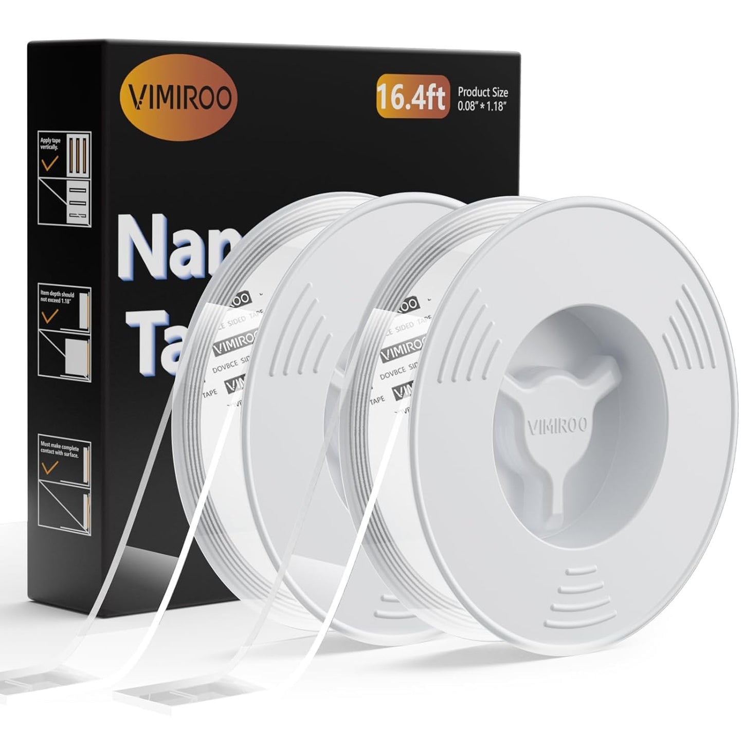 Double Sided Tape Heavy Duty, 16.4FT Nano Tape Extra Large Clear Mounting Tape, Removable Traceless Two Sided Adhesive Tape, Strong Grip Picture Hanging Strips Adhesive Poster Carpet Tape