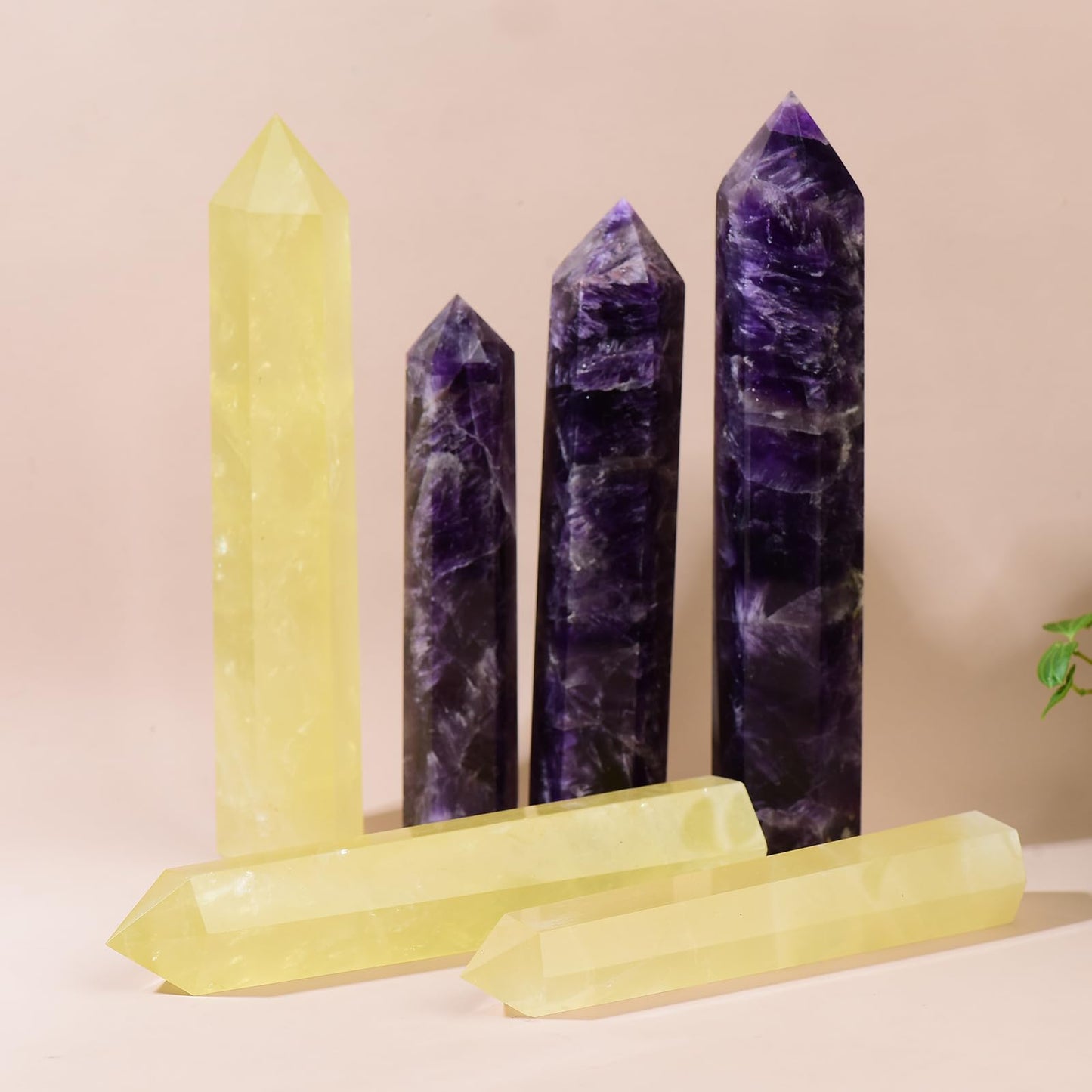 WUYOUSHI Large Natural Citrine Healing Crystal Wand 7.08-7.87" Natural Crystal Tower 6 Faceted Chakra Crystal Point Meditation Therapy Reiki Energy Stone Home Decor Collection Gift