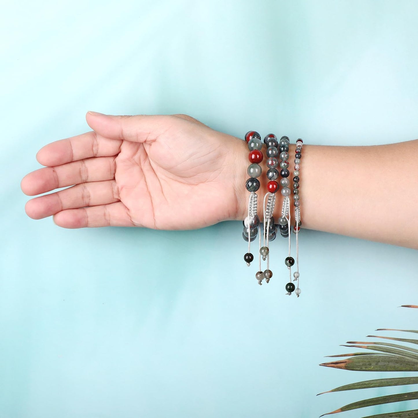 AD Beads 4mm African bloodstone - Strengthen the body - Handmade Natural Stone Crystal Bracelet with Adjustable Macrame String - Yoga Healing Power Energy Gifts for Men and Women