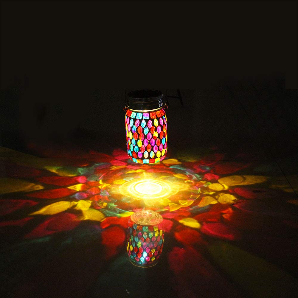 Mosaic Lights Outdoor Hanging Lanterns, Rechargeable Mosaic Solar Lanterns, Outdoor Waterproof Solar Night Lights Table Lamps for Decorations