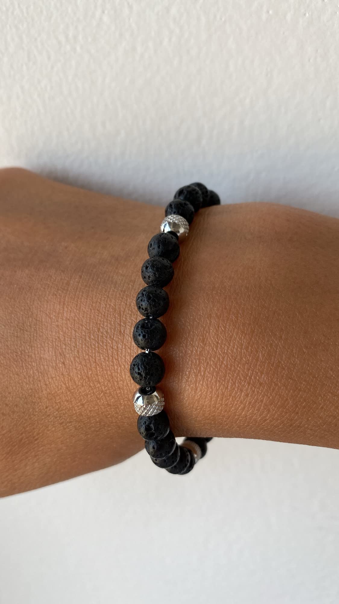 10:10 Lava Stone Bracelet for Men & Women โ Natural Beaded Gemstones, Stainless Steel, Adjustable Stretch โ Handmade in Italy